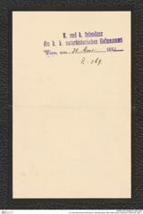 k.k. naturhistorisches Hofmuseum, Intendanzakten 1885-1896 (Hauer), Aktenzahl Z.269/1893, Seite 1